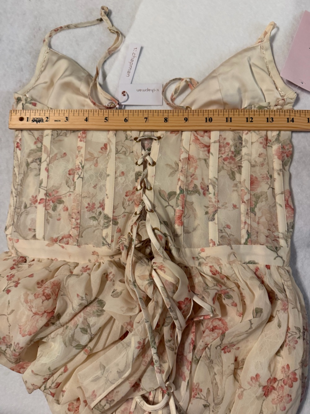 V. Chapman Floral Corset Maxi Dress Lace Up Back Ruffle Hem Size 8 NWT - Picture 14 of 17